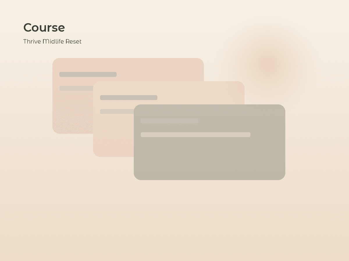 Illustrated stacked course-module cards in warm terracotta and gold